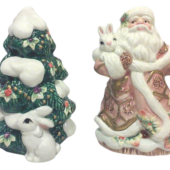 Vintage Salt Pepper Fitz and Floyd Christmas Shakers Santa Pine Tree Salt Pepper